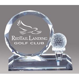Crystal Golf Ball & Faceted Circle Award with Trapezoidal Base, 6"x 5-1/4"H