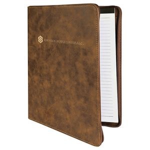 Rustic/Gold Zippered Portfolio with Notepad, 9-1/2" x 12" Laserable Leatherette