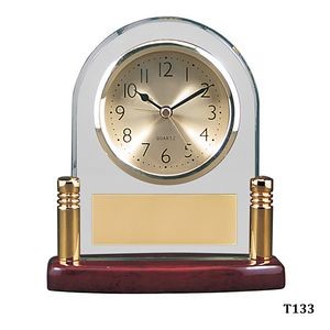 Rosewood Piano Finish Arch Desk Clock with Metal Posts, 6-1/2"H