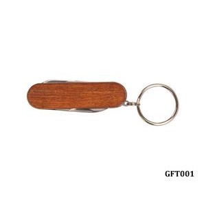 Wooden 3-Function Pocket Knife with Keychain, 2-1/4"