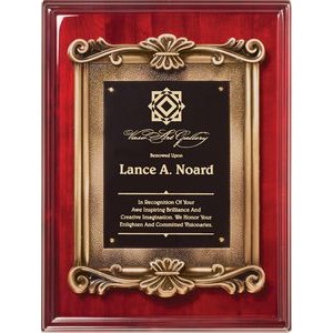 Rosewood Piano Finish Plaque with Antique Bronze Metal Casting, 12"x15"