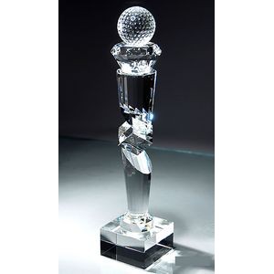 Crystal Golf Ball Award on Elaborate Multi-faceted Tower, 3-1/2"x 16"H