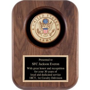 Walnut Finish Plaque with Cast Metal Army Insignia, 9
