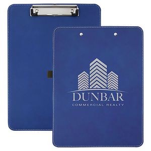 Blue-Silver Clipboard with Pen Holder, Laserable Leatherette, 9