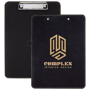 Black-Gold Clipboard with Pen Holder, Laserable Leatherette, 9" x 12-1/2"