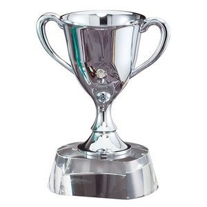 Silver Award Cup on Clear Crystal Base, Large (4-3/4"x7-1/2")