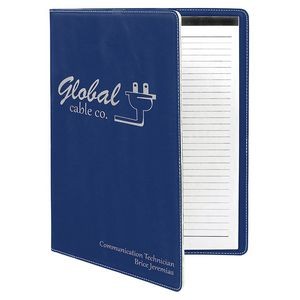 Blue-Silver 9-1/2" x 12" Portfolio with Notepad, Laserable Leatherette