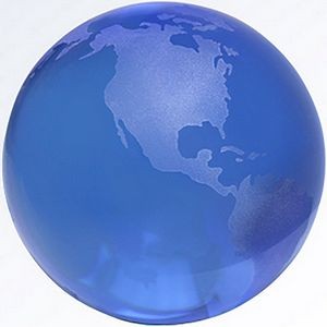 Blue Colored Crystal Globe Paperweight Award, 3