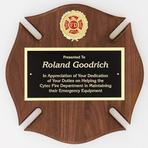 Walnut Maltese Cross Plaque, with 2" Red FD Insignia, 12"x12"