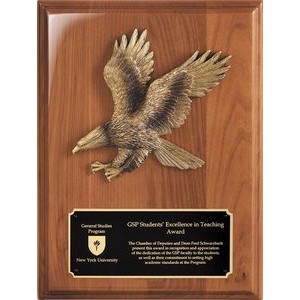 Walnut Piano Finish Plaque with Bronzed Cast Resin Eagle, 9