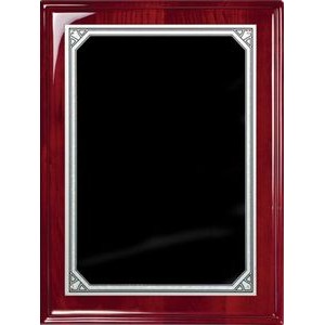 Rosewood Piano Finish Plaque, Black-Silver Brass Plate, 12"x15"