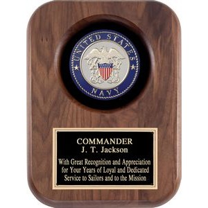 Walnut Finish Plaque with Cast Metal Navy Insignia, 9