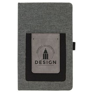 Gray Canvas Journal with Notepad and Gray Leatherette Cell/Card Slot, 5-1/4" x 8-1/4"