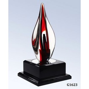 Red Contemporary Award with Black Wooden Base, 12-1/2"H