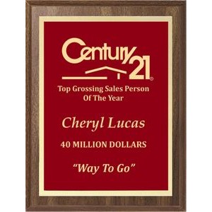 Economy Walnut Finish Plaque with Red Plate, 5"x7"