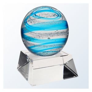 Blue Snow Globe Art Glass Series on Clear Crystal Base, 5-1/2
