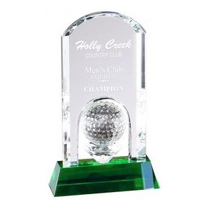 Crystal Golf Ball and Arch on Green Crystal Base, Large (6-1/2