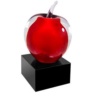 Red Glass Apple on Black Base