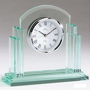 Jade Glass Executive Desk Clock, 8" x 7-1/2"H