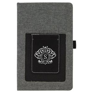 Gray Canvas Journal with Notepad and Black-Silver Leatherette Cell/Card Slot, 5-1/4" x 8-1/4"