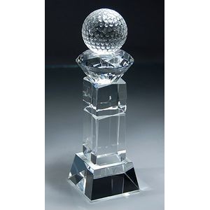 Crystal Golf Ball with Square Column & Slanted Base, Large (3-1/4"x 12"H)