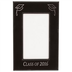 4" x 6" Black-Silver Laserable Leatherette Picture Frame