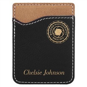 Black-Gold Leatherette Phone Wallet, Laserable, 2-3/8