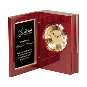 Rosewood Piano Finish Book Clock with Black Brass Plate, 5-1/2"x7-1/2"