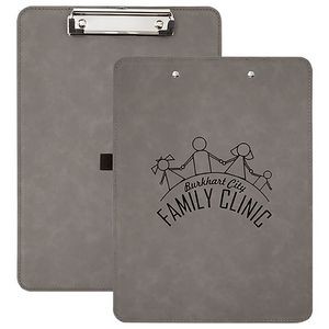 Gray Clipboard with Pen Holder, Laserable Leatherette, 9" x 12-1/2"