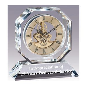 Clear Crystal Octagonal Clock on Clear Pedestal Base, 5-3/4"H