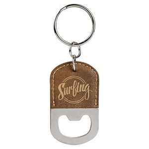 Rustic Brown/Gold Leatherette Oval Bottle Opener Keychain – Laserable