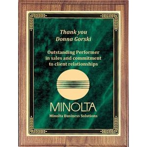 Economy Solid Walnut Rectangle/Green Marble Mist Plaque Series, 8
