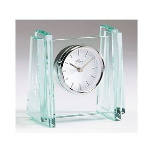 Jade Glass Desk Clock, 5" x 5"H
