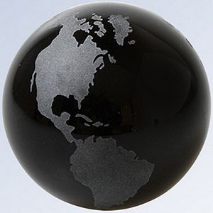 Black Colored Crystal Globe Paperweight Award, 3" Diameter