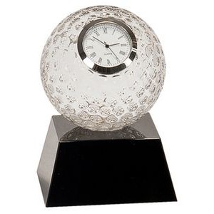 Clear Crystal Golf Ball Clock with Black Pedestal Base, 5"H