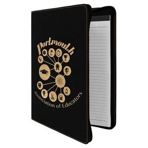 Black-Gold Zippered Portfolio with Notepad, 9-1/2" x 12" Laserable Leatherette
