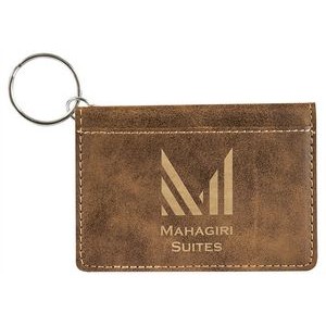 Rustic Brown/Gold Laserable Leatherette Keychain ID Holder