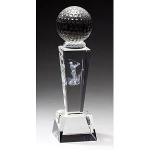 Crystal Golf Award w/3-D Player Image, 2-1/2"x8-3/4"H