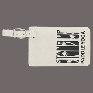 Luggage Tag, Laserable White Leatherette 4-1/4" x 2-3/4"