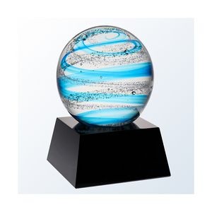Blue Snow Globe Art Glass Series on Black Crystal Base, 5-1/2