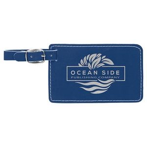 Luggage Tag, Laserable Blue-Silver Leatherette 4-1/4" x 2-3/4"
