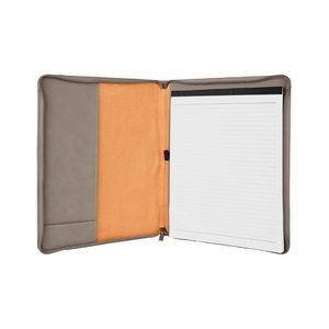 Gray Zippered Portfolio with Notepad, 9-1/2" x 12" Laserable Leatherette