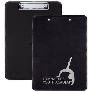 Black-Silver Clipboard with Pen Holder, Laserable Leatherette, 9