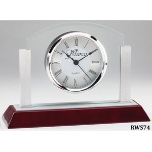 Silver & Rosewood Horizontal Mantel Clock with Solid Face, 11