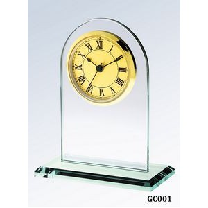 Jade Glass Arch Clock, Gold Face and Roman Numerals
