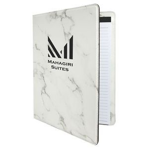 White Marble 9-1/2" x 12" Portfolio with Notepad, Laserable Leatherette