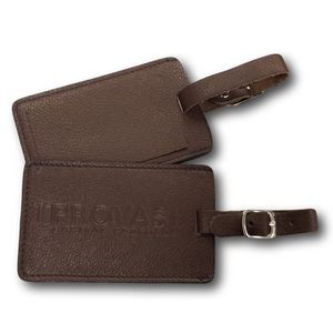 Genuine Leather "Rectangular" Luggage Tag w/ Concealed ID Window (Debossed/1 Side)