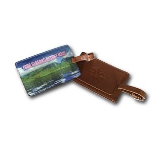 Genuine Leather "Rectangular" Luggage Tag w/ Concealed ID Window (4 Color/ 1 Side)