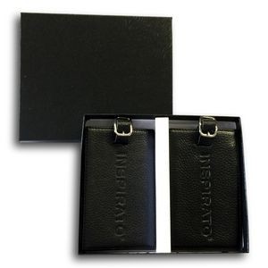 Genuine Leather "Rectangular" Luggage Tag Set w/ Concealed ID Window (Deboss/Foil Stamp)