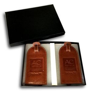 Elite Genuine Leather Luggage Tag Gift Set w/ Concealed ID Window (Debossed/Foil Stamp)
